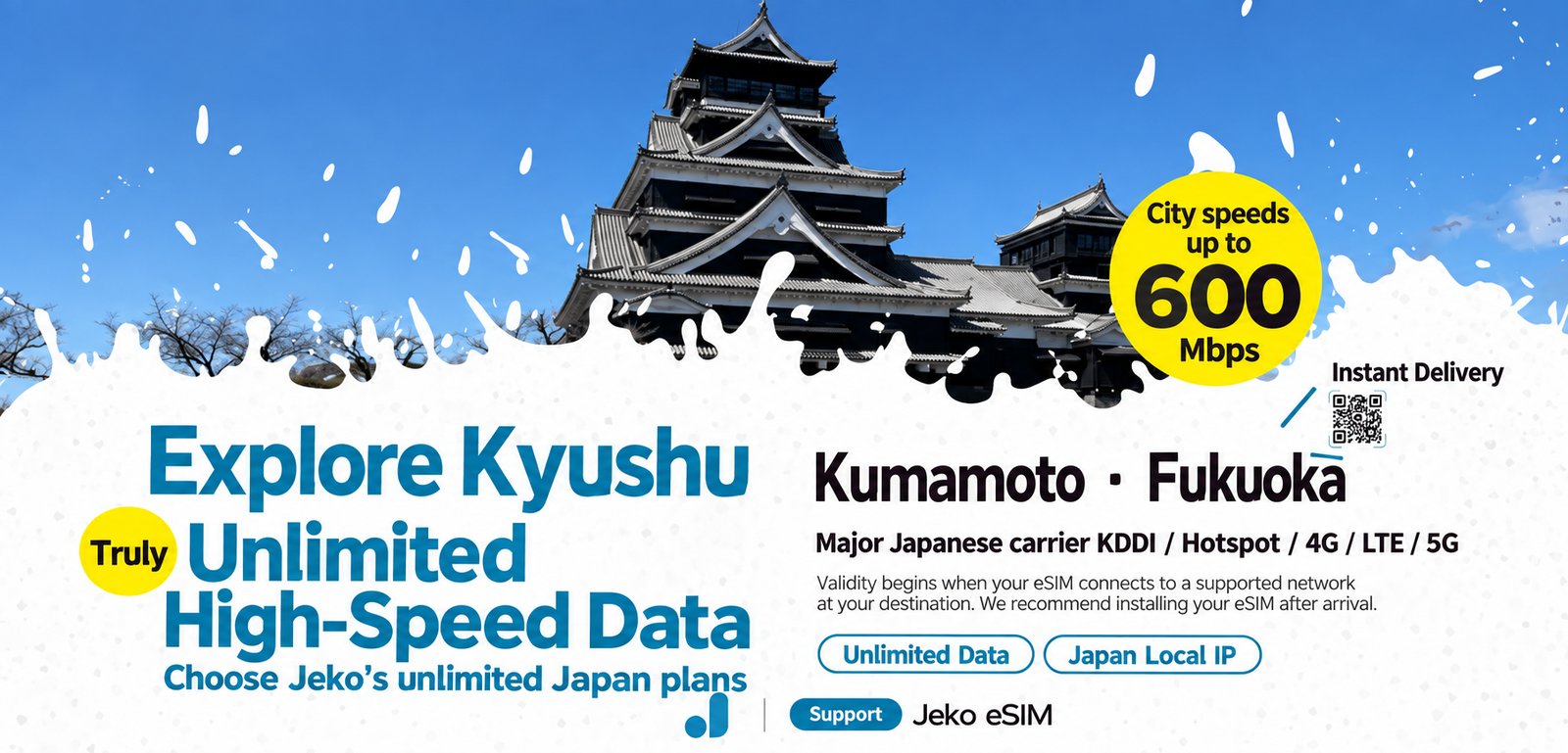Explore Kyushu. Jeko unlimited high-speed Japan eSIM